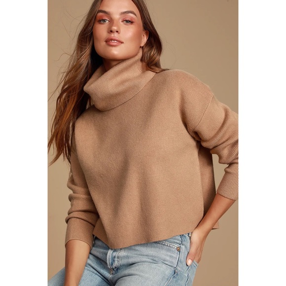 NWT Lulus Let's Cuddle Tan Cowl Neck Sweater - Picture 2 of 15